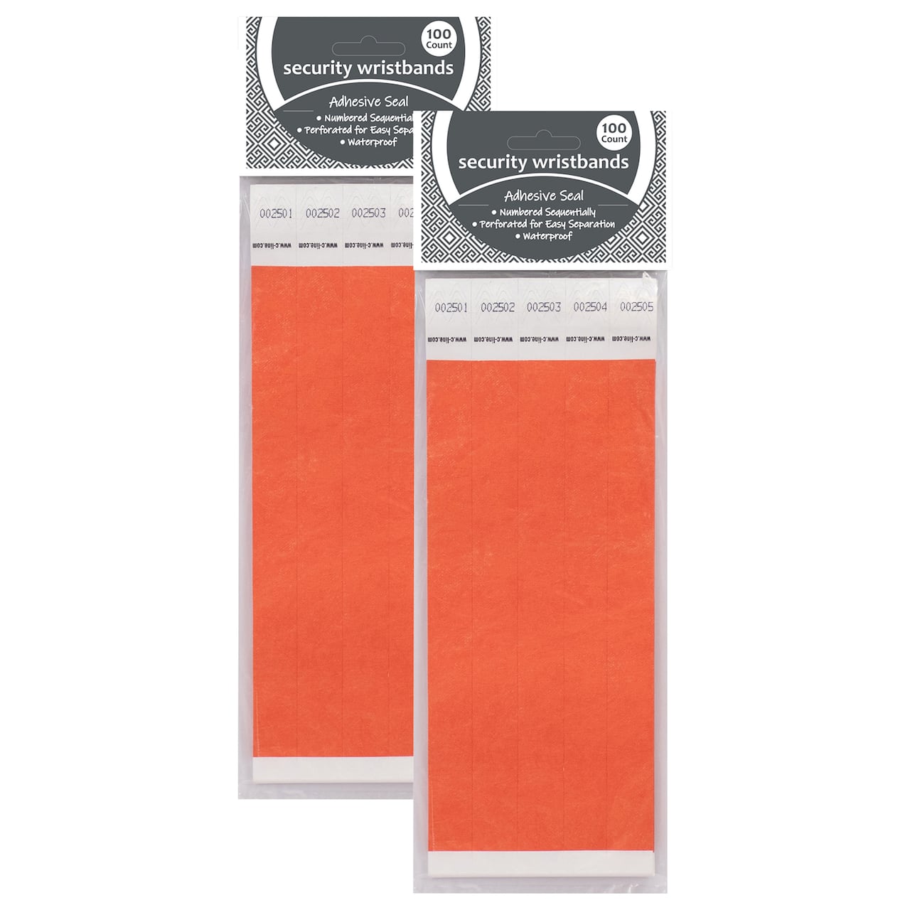 C-Line® DuPont™ Tyvek® Security Wristbands, Orange, 2 Packs of 100 each